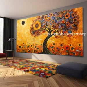 Landschaftsbaum-Kunst, großes Wandbild, Leinwanddruck, modernes Bild für Wohnzimmer und Büro, auf Keilrahmen gespannt oder gerollt #M333