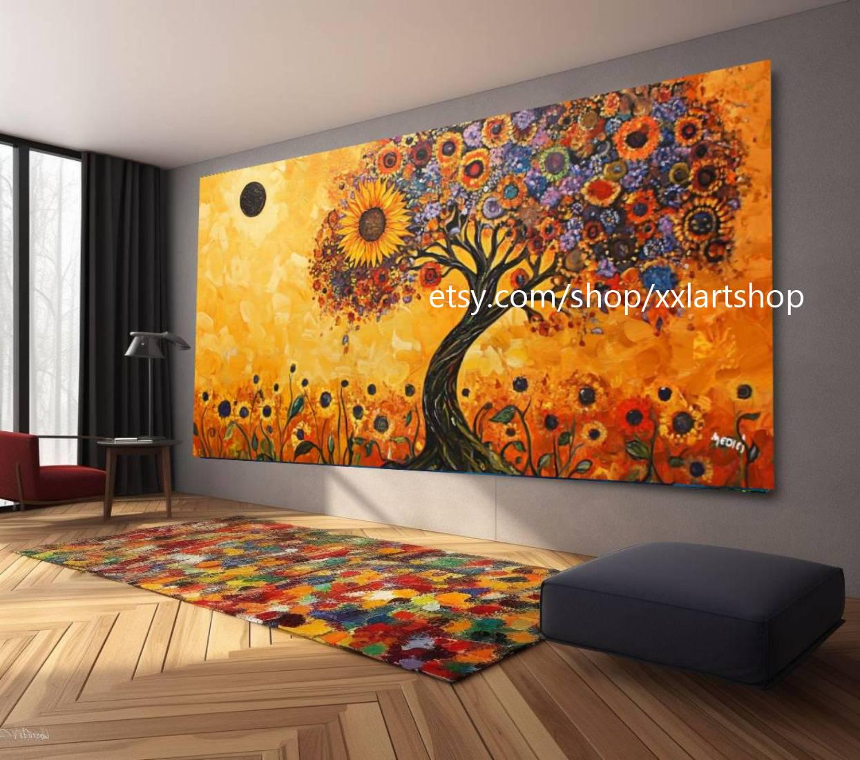 Landschaftsbaum-Kunst, großes Wandbild, Leinwanddruck, modernes Bild für Wohnzimmer und Büro, auf Keilrahmen gespannt oder gerollt #M333