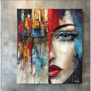 Frauengesicht-Kunst auf Leinwand, Pop-Art, modernes Bild für Wohnzimmer, Büro, XXL-Kunst M2190