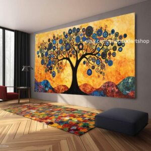 Lebensbaum im Stil von Gustav Klimt – Wandbild auf Leinwand, moderner Kunstdruck für Wohnzimmer und Büro, auf Keilrahmen gespannt oder gerollt #O102