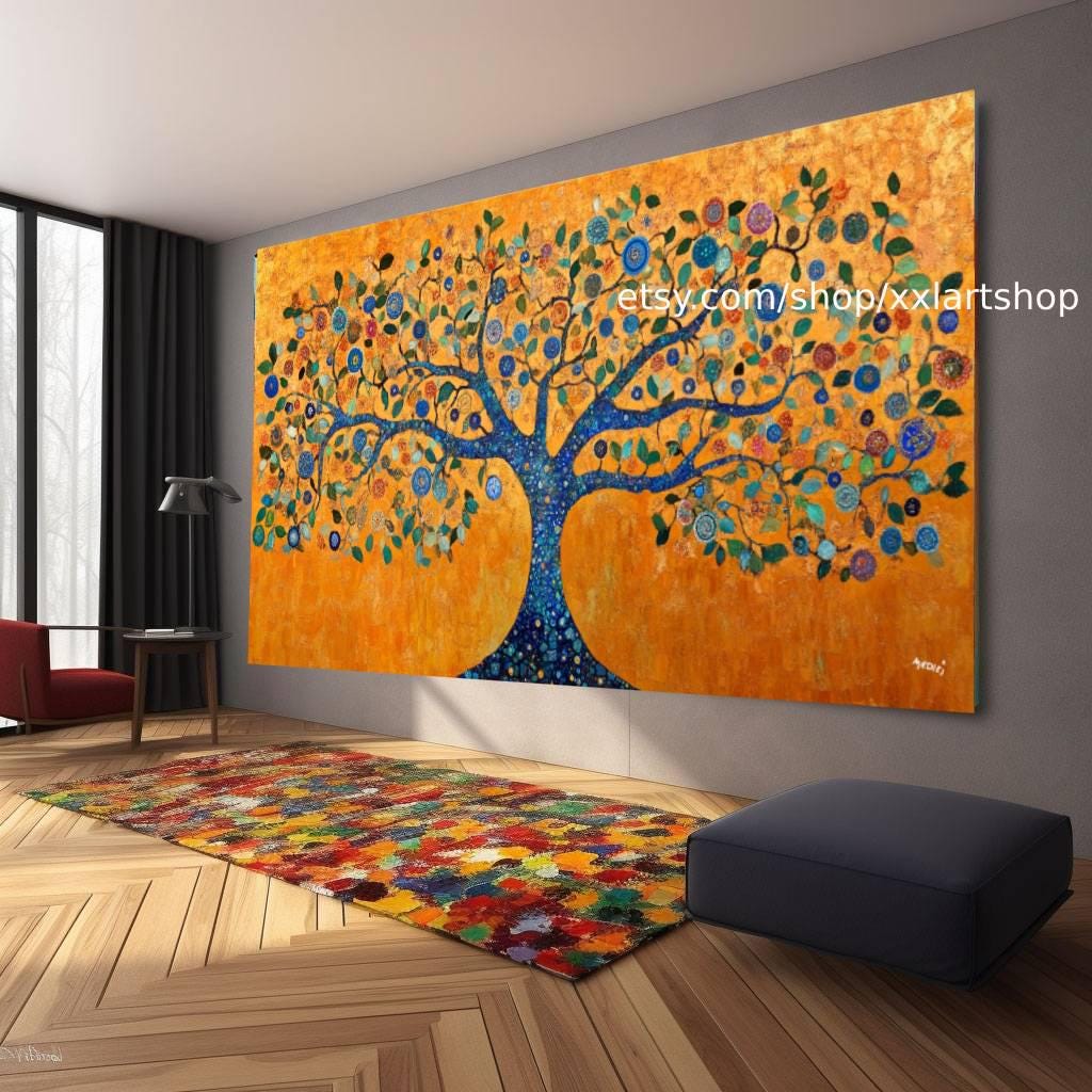 Lebensbaum im Stil von Gustav Klimt – Wandbild auf Leinwand, modernes Bild für Wohnzimmer und Büro, auf Keilrahmen gespannt oder gerollt #O103