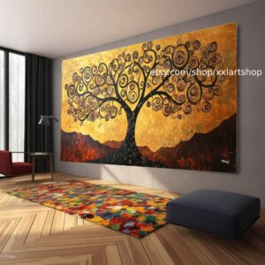 Lebensbaum im Stil von Gustav Klimt – Wandbild auf Leinwand, moderner Kunstdruck für Wohnzimmer und Büro, auf Keilrahmen gespannt oder gerollt #O107