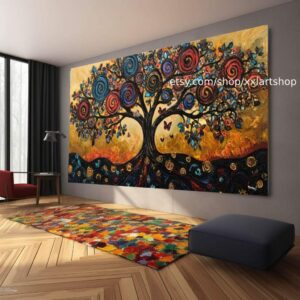 Lebensbaum im Stil von Gustav Klimt – Wandbild auf Leinwand, moderner Kunstdruck für Wohnzimmer und Büro, auf Keilrahmen gespannt oder gerollt #O111