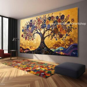 Lebensbaum im Stil von Gustav Klimt – Wandbild auf Leinwand, moderner Kunstdruck für Wohnzimmer und Büro, auf Keilrahmen gespannt oder gerollt #O101