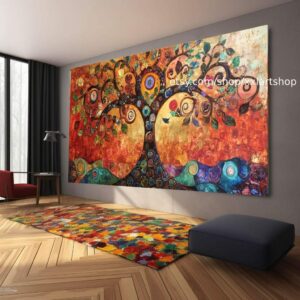 Lebensbaum im Stil von Gustav Klimt – Wandbild auf Leinwand, modernes Bild für Wohnzimmer und Büro, auf Keilrahmen gespannt oder gerollt #O104