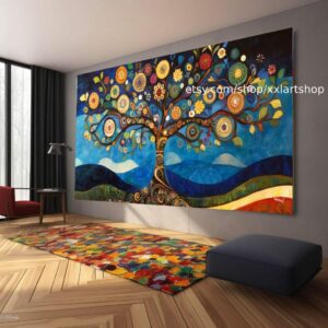 Lebensbaum im Stil von Gustav Klimt – Wandbild auf Leinwand, modernes Bild für Wohnzimmer und Büro, auf Keilrahmen gespannt oder gerollt #O108
