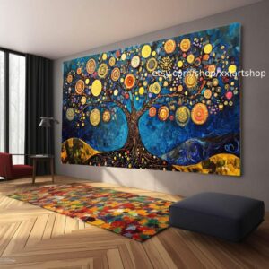 Lebensbaum im Stil von Gustav Klimt – Wandbild auf Leinwand, modernes Bild für Wohnzimmer und Büro, auf Keilrahmen gespannt oder gerollt #O112