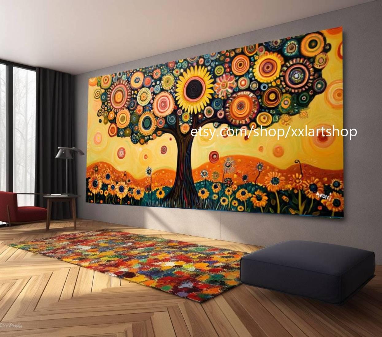 Lebensbaum im Stil von Gustav Klimt – Wandbild auf Leinwand, modernes Bild für Wohnzimmer und Büro, auf Keilrahmen gespannt oder gerollt #M325