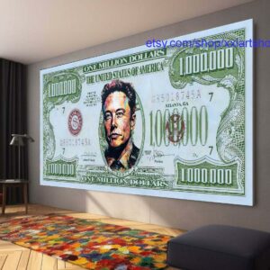 Elon Musk „Million Dollar“ von Vera Medici, XXL-Leinwandbild im Pop-Art-Stil, fürs Büro, auf Keilrahmen gespannt oder gerollt