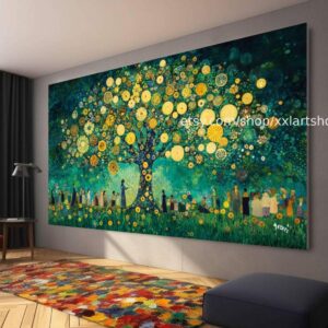 Lebensbaum im Stil von Gustav Klimt – Wandbild auf Leinwand, modernes Bild für Wohnzimmer und Büro, auf Keilrahmen gespannt oder gerollt #t7100