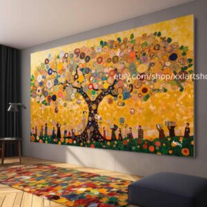 Lebensbaum im Stil von Gustav Klimt – Wandbild auf Leinwand, modernes Bild für Wohnzimmer und Büro, auf Keilrahmen gespannt oder gerollt #t7102