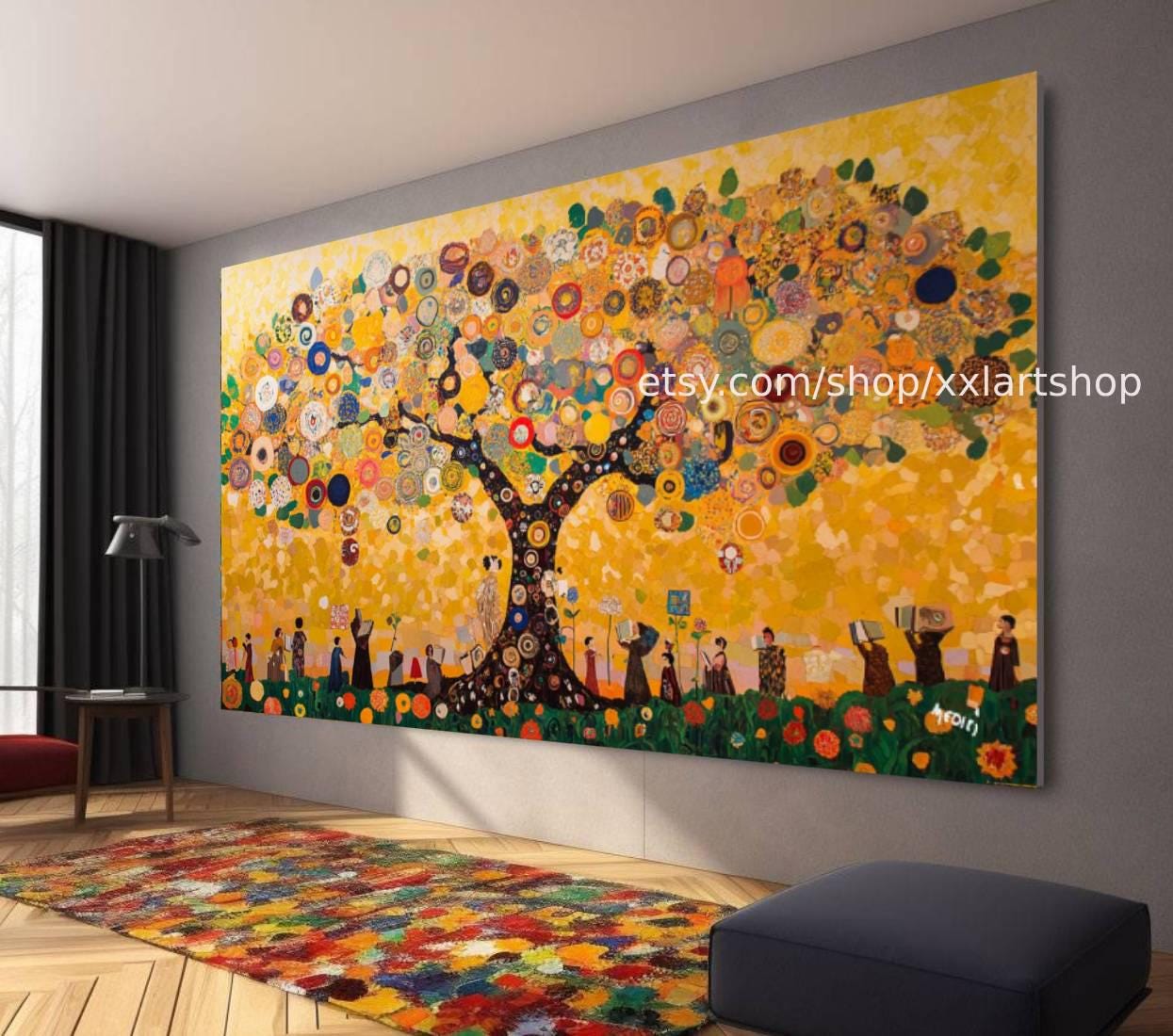 Lebensbaum im Stil von Gustav Klimt – Wandbild auf Leinwand, modernes Bild für Wohnzimmer und Büro, auf Keilrahmen gespannt oder gerollt #t7102