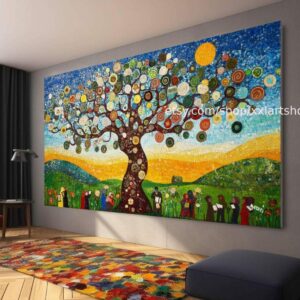 Lebensbaum im Stil von Gustav Klimt – Wandbild auf Leinwand, modernes Bild für Wohnzimmer und Büro, auf Keilrahmen gespannt oder gerollt #t7109