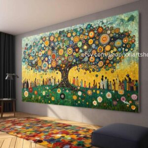 Lebensbaum im Stil von Gustav Klimt – Wandbild auf Leinwand, modernes Bild für Wohnzimmer und Büro, auf Keilrahmen gespannt oder gerollt #t71079
