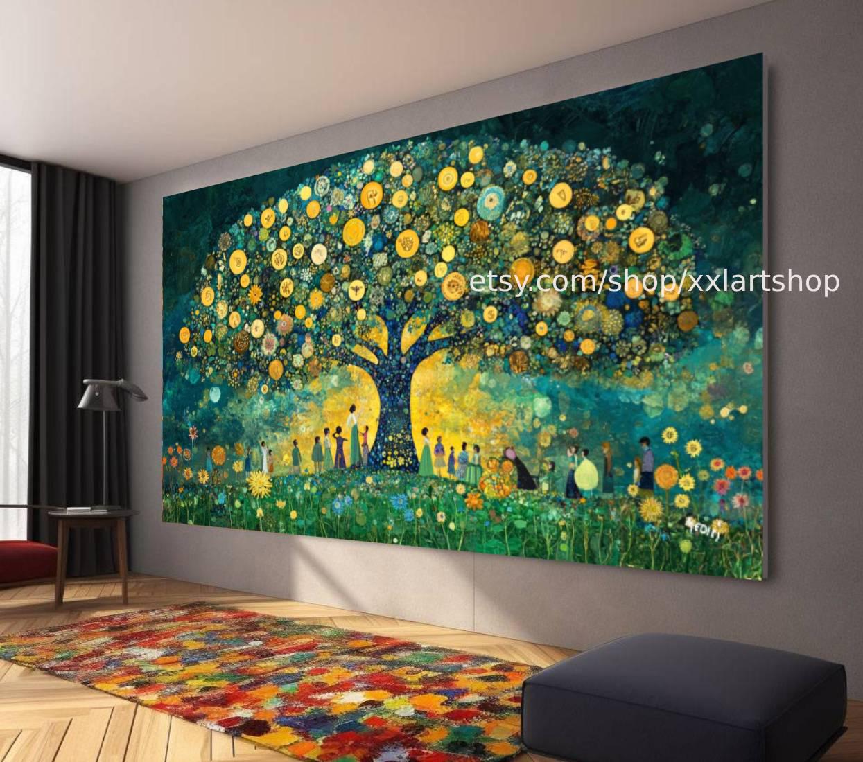 Lebensbaum im Stil von Gustav Klimt – Wandbild auf Leinwand, modernes Bild für Wohnzimmer und Büro, auf Keilrahmen gespannt oder gerollt #t71078