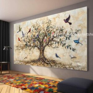 Lebensbaum-Leinwandbild: Im Stil von Gustav Klimt, handgemaltes Acryl