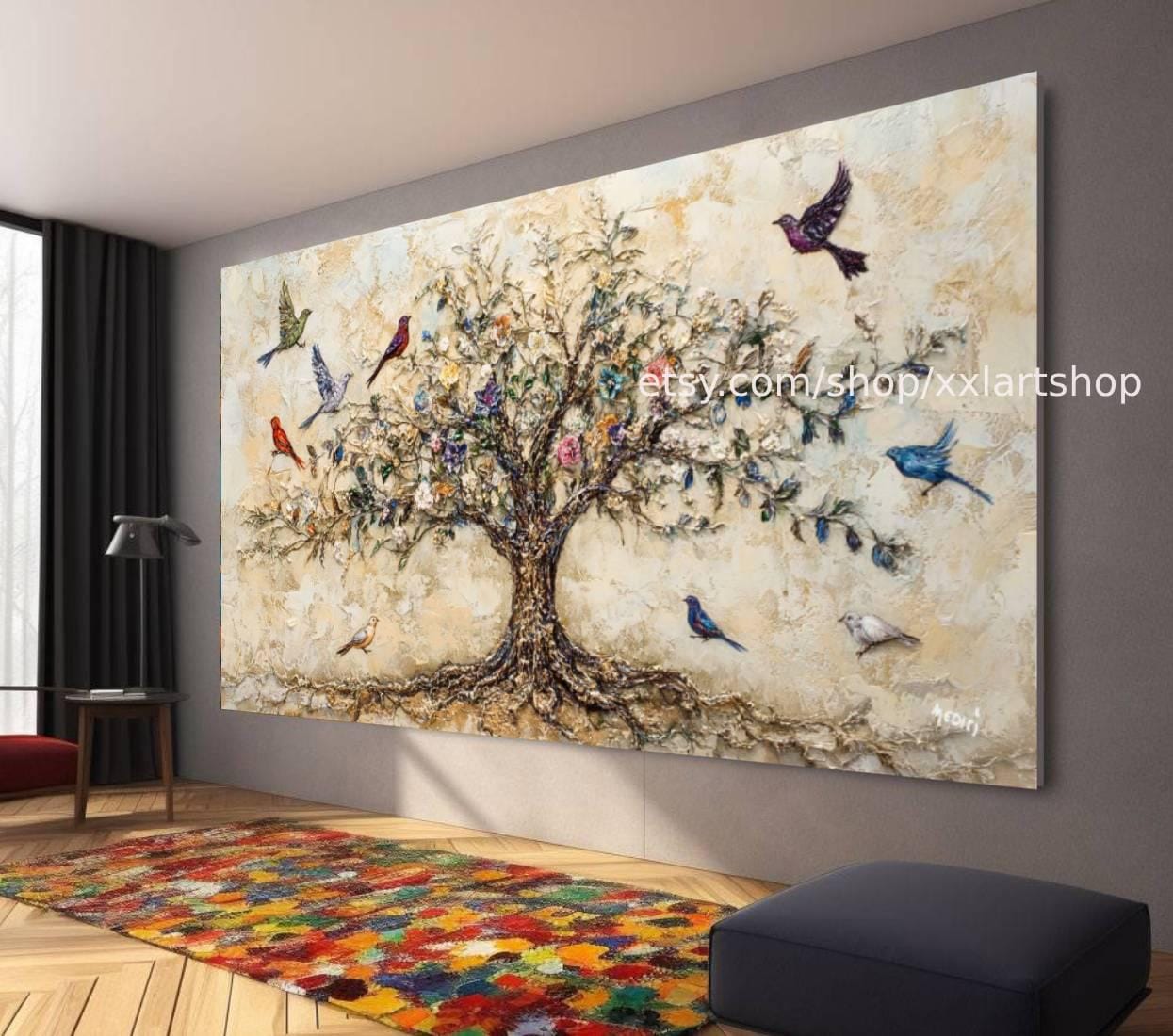 Lebensbaum-Leinwandbild: Im Stil von Gustav Klimt, handgemaltes Acryl