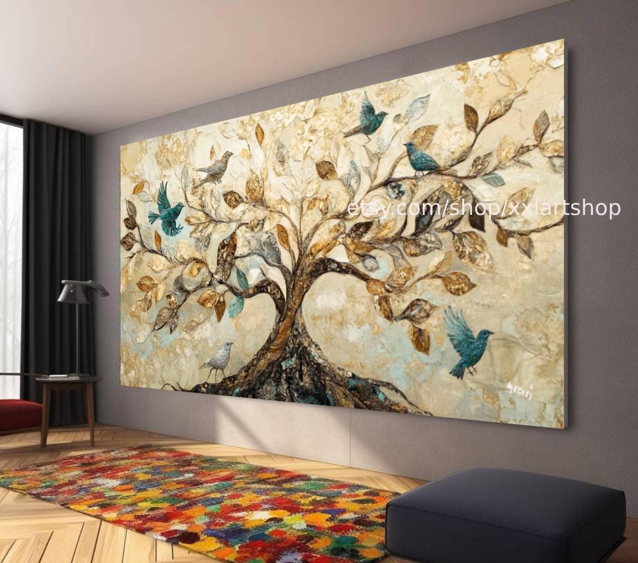 Lebensbaum-Leinwandbild: Im Stil von Gustav Klimt, handgemaltes Acryl