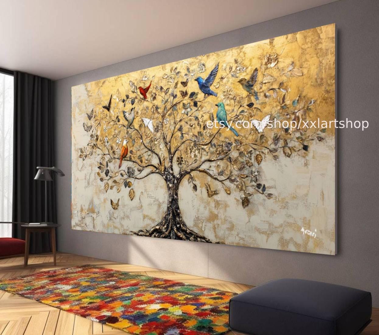 Klimt-Stil von Vera Medici: Lebensbaum auf Leinwand, Acryl, Goldakzente, t71040f