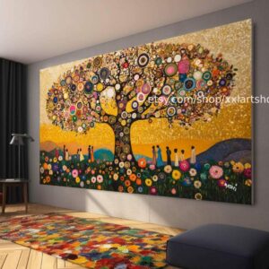 Lebensbaum im Stil von Gustav Klimt – Wandbild auf Leinwand, modernes Bild für Wohnzimmer und Büro, auf Keilrahmen gespannt oder gerollt #t7104
