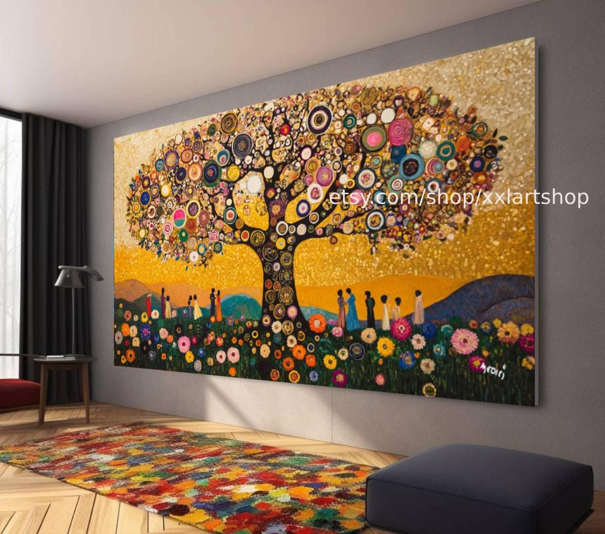 Lebensbaum im Stil von Gustav Klimt – Wandbild auf Leinwand, modernes Bild für Wohnzimmer und Büro, auf Keilrahmen gespannt oder gerollt #t7104