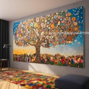 Lebensbaum im Stil von Gustav Klimt – Wandbild auf Leinwand, modernes Bild für Wohnzimmer und Büro, auf Keilrahmen gespannt oder gerollt #t7105