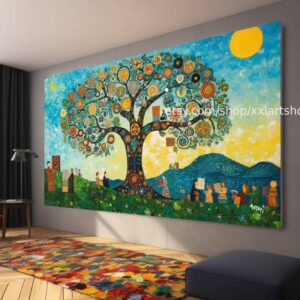 Lebensbaum im Stil von Gustav Klimt – Wandbild auf Leinwand, modernes Bild für Wohnzimmer und Büro, auf Keilrahmen gespannt oder gerollt #t71011