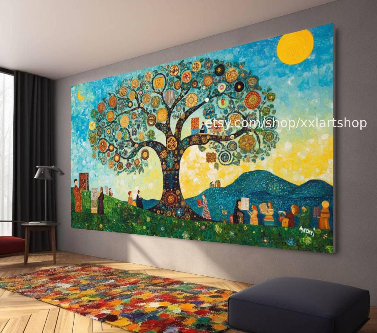 Lebensbaum im Stil von Gustav Klimt – Wandbild auf Leinwand, modernes Bild für Wohnzimmer und Büro, auf Keilrahmen gespannt oder gerollt #t71011