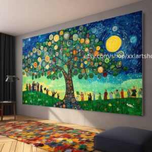 Lebensbaum im Stil von Gustav Klimt – Wandbild auf Leinwand, modernes Bild für Wohnzimmer und Büro, auf Keilrahmen gespannt oder gerollt #t71012