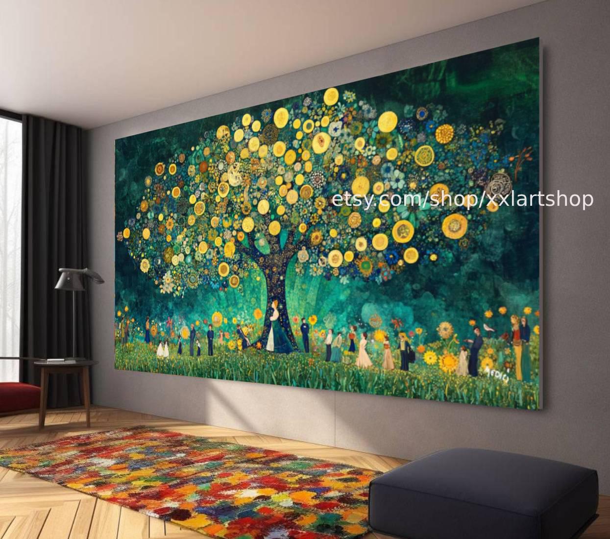 Lebensbaum im Stil von Gustav Klimt – Wandbild auf Leinwand, modernes Bild für Wohnzimmer und Büro, auf Keilrahmen gespannt oder gerollt #t71078
