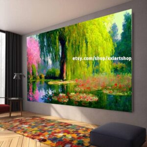 Baum-Wandbild im impressionistischen Stil von Claude Monet, modernes Bild für Wohnzimmer oder Büro, auf Keilrahmen gespannt oder gerollt #l1115