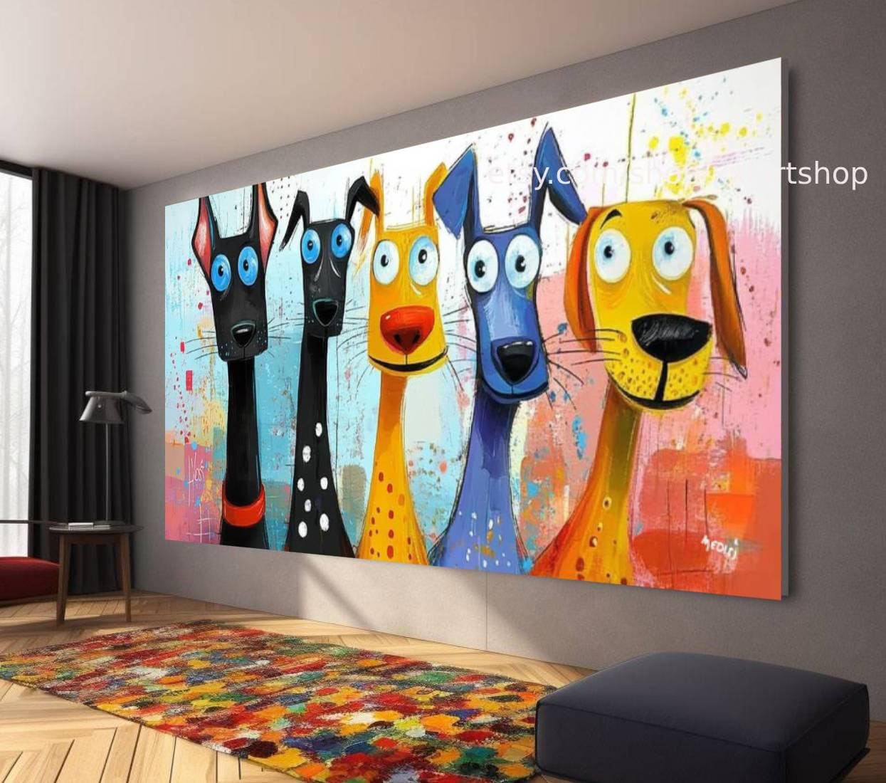 Hunde-Kollektion, Wandkunst mit Hundemotiv, Leinwanddruck, modernes Bild für Wohnzimmer und Büro, auf Keilrahmen gespannt oder gerollt (T5101)