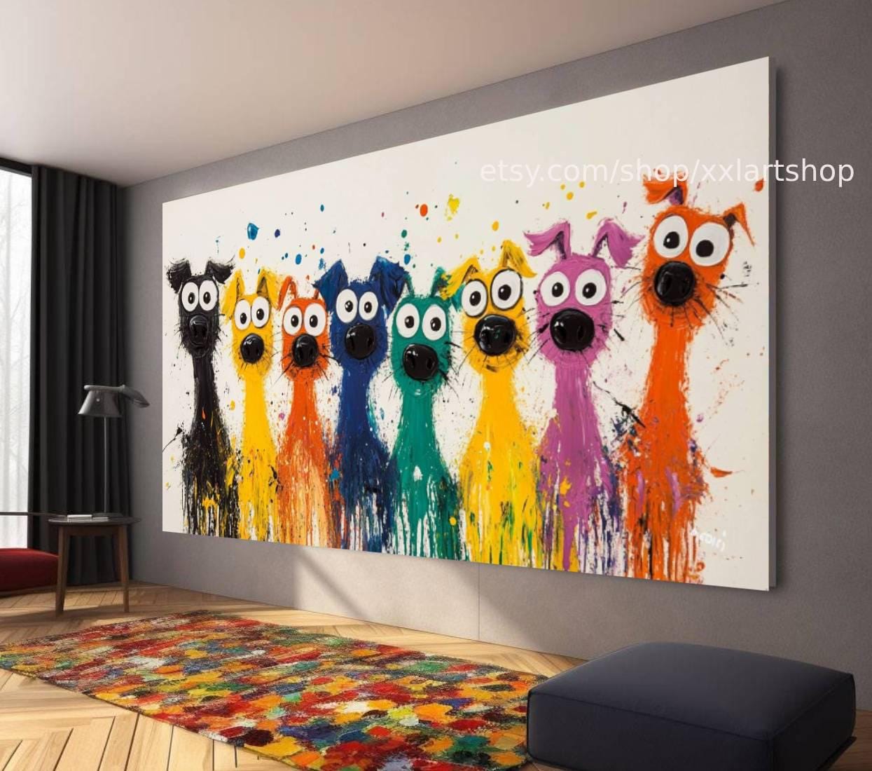 Hunde-Kollektion, Wandbild „Liebe Hunde“, Leinwandbild, modernes Bild für Wohnzimmer und Büro t5119