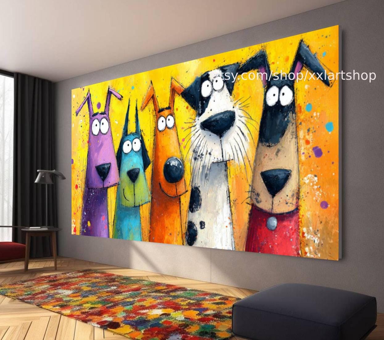 Hunde-Kollektion, Wandbild „Liebe Hunde“, Leinwandbild, modernes Bild für Wohnzimmer und Büro t5190