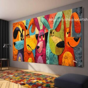 Hunde-Kollektion, Wandbild „Liebe Hunde“ auf Leinwand, modernes Bild für Wohnzimmer und Büro t51081