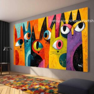 CATS Kollektion, Wandbild „Liebe Katze“ auf Leinwand, modernes Bild für Wohnzimmer und Büro t51078