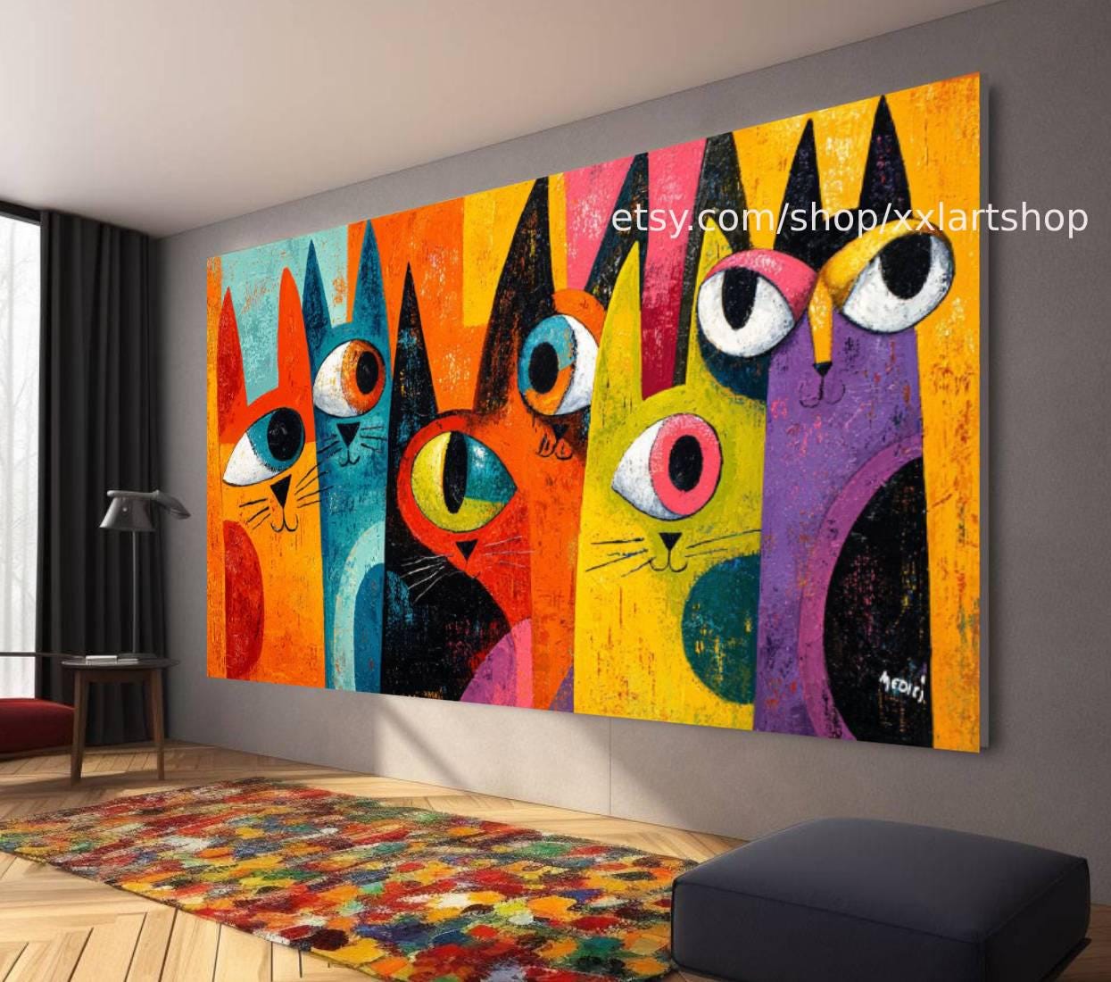 CATS Kollektion, Wandbild „Liebe Katze“ auf Leinwand, modernes Bild für Wohnzimmer und Büro t51078