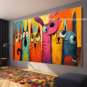 CATS Kollektion, Wandbild „Liebe Katze“ auf Leinwand, modernes Bild für Wohnzimmer und Büro t51075