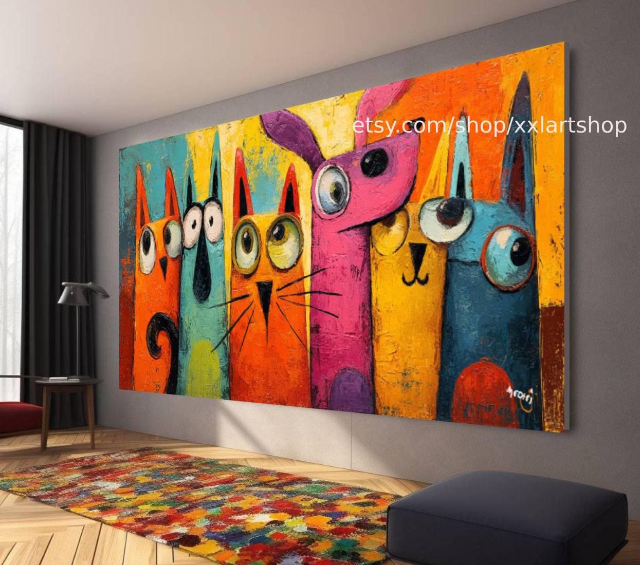 CATS Kollektion, Wandbild „Liebe Katze“ auf Leinwand, modernes Bild für Wohnzimmer und Büro t51075