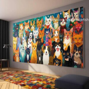 CATS Kollektion, Wandbild für Katzen- und Hundeliebhaber, Leinwandbild, modernes Bild für Wohnzimmer und Büro t51037