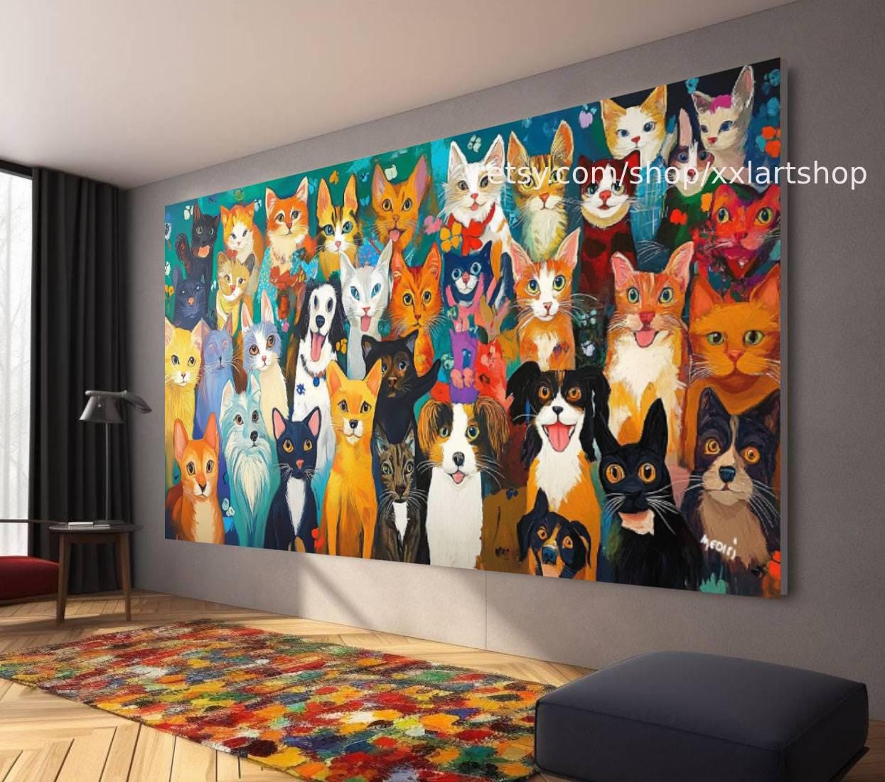 CATS Kollektion, Wandbild für Katzen- und Hundeliebhaber, Leinwandbild, modernes Bild für Wohnzimmer und Büro t51037