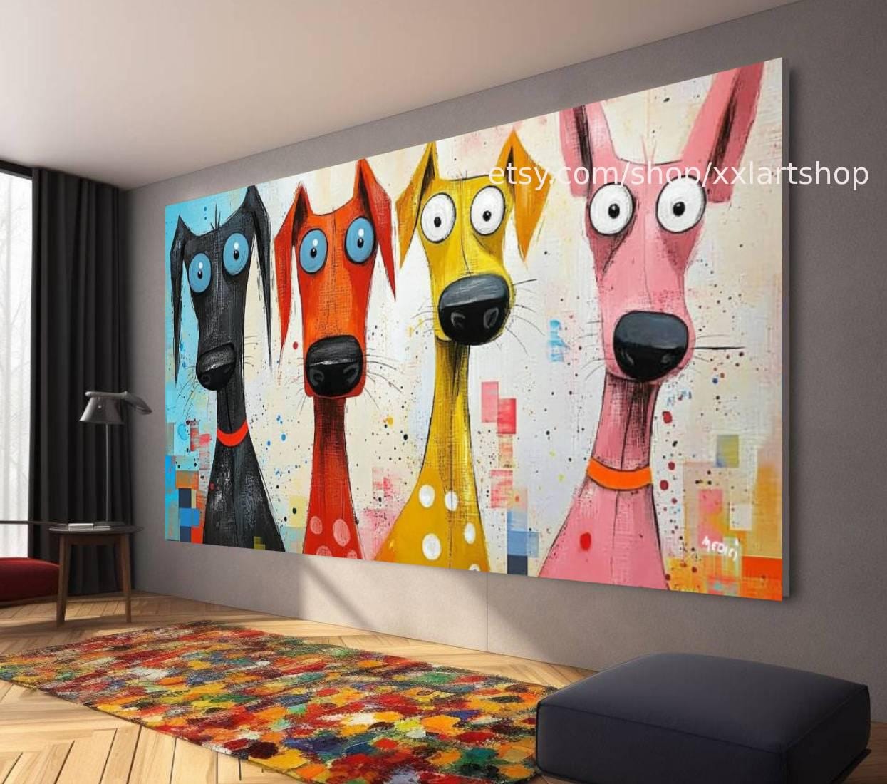 Leinwandbild mit Hunderassen, farbenfrohes modernes Gemälde t51038