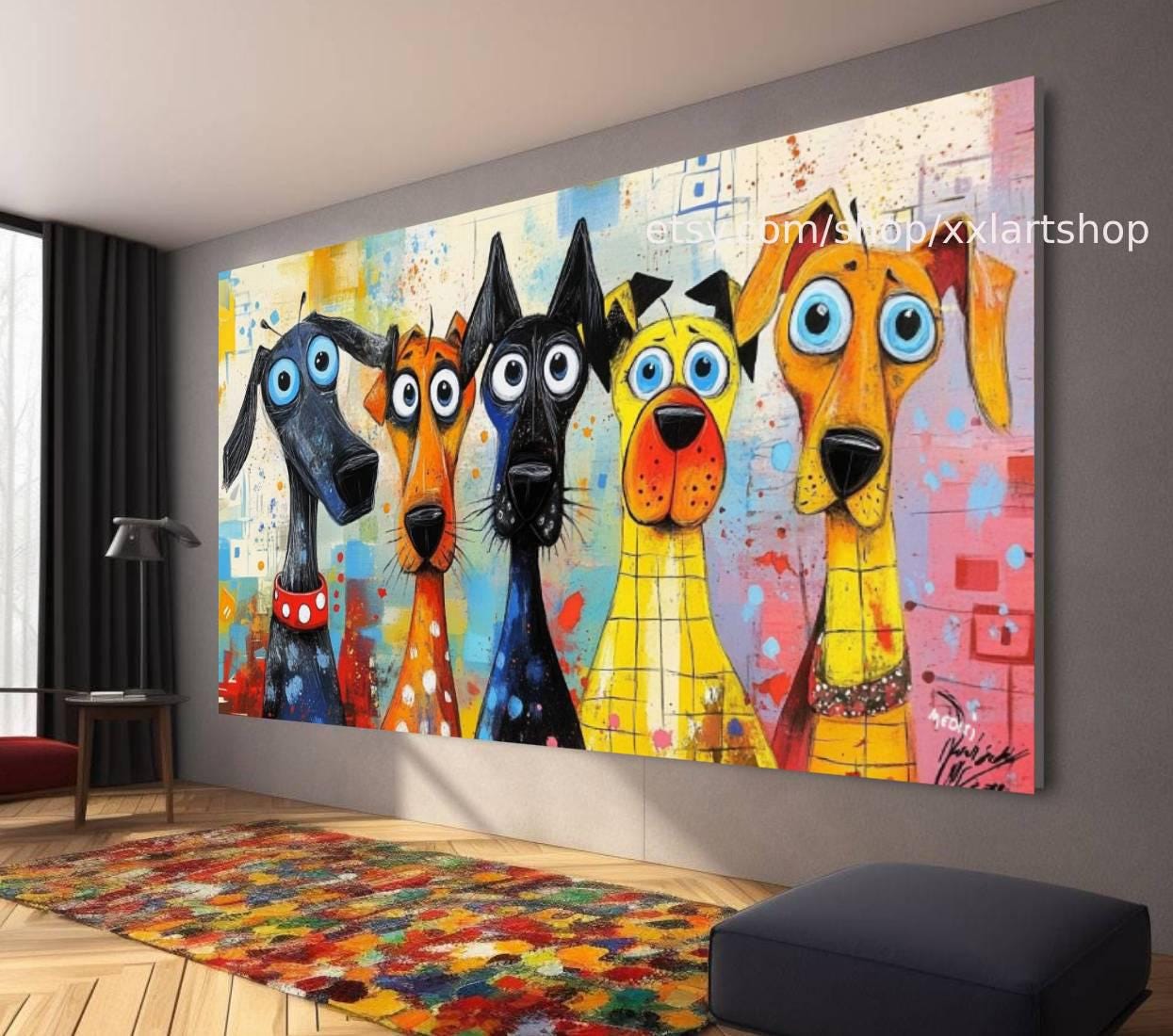 HUNDE-Kollektion, Wandbild „Liebe Hunde“, Leinwandbild, modernes Bild für Wohnzimmer und Büro t51049