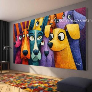 Bunte Hunde-Leinwandbilder, moderne Wohnzimmerdekoration t51055