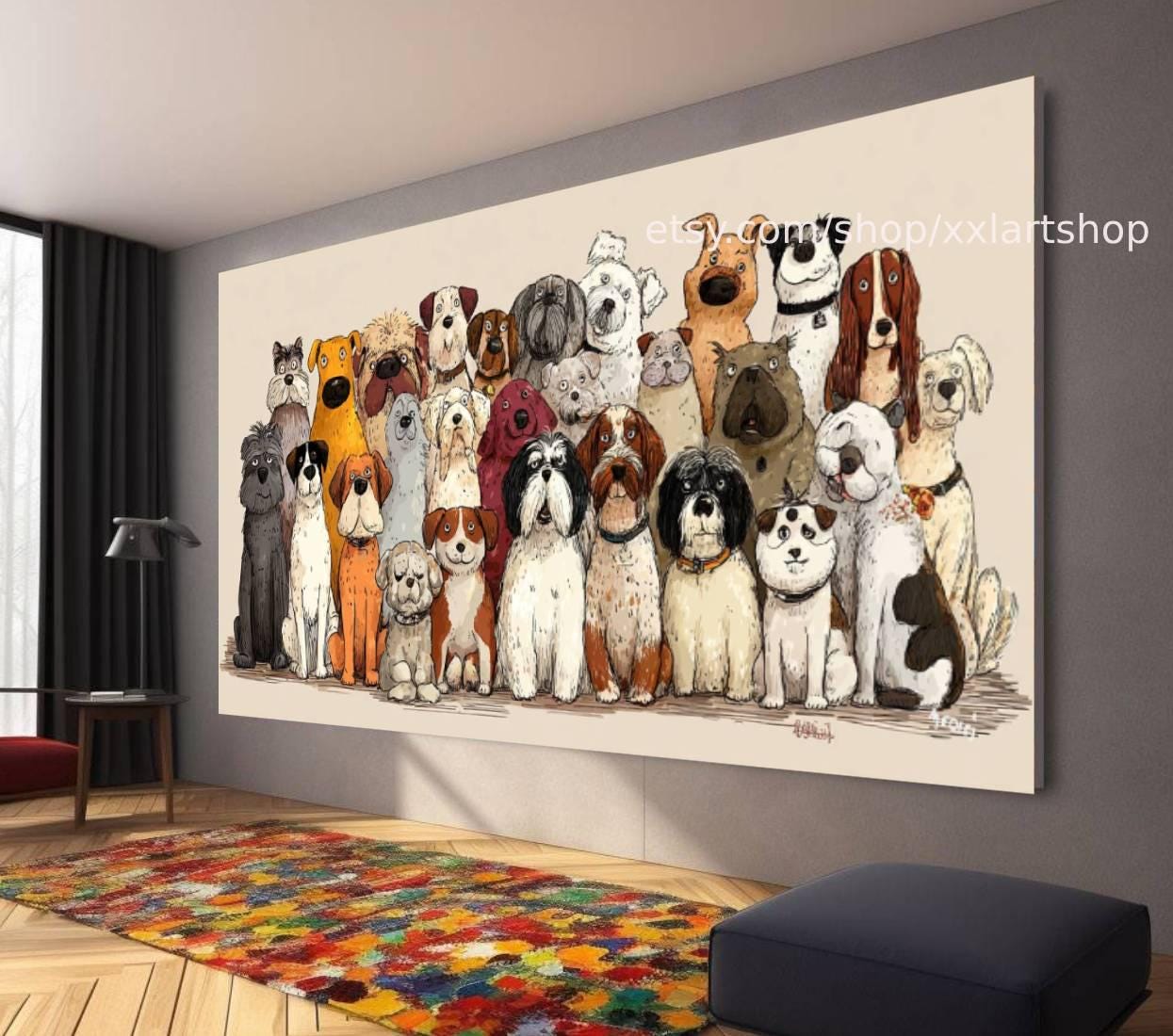 Hunde-Kollektion, Wandbild „Liebe Hunde“ auf Leinwand, modernes Bild für Wohnzimmer und Büro t5108