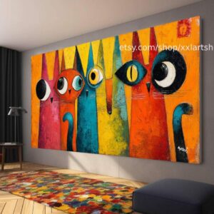 CATS Kollektion, Wandbild „Liebe Katze“ auf Leinwand, modernes Bild für Wohnzimmer und Büro t51077
