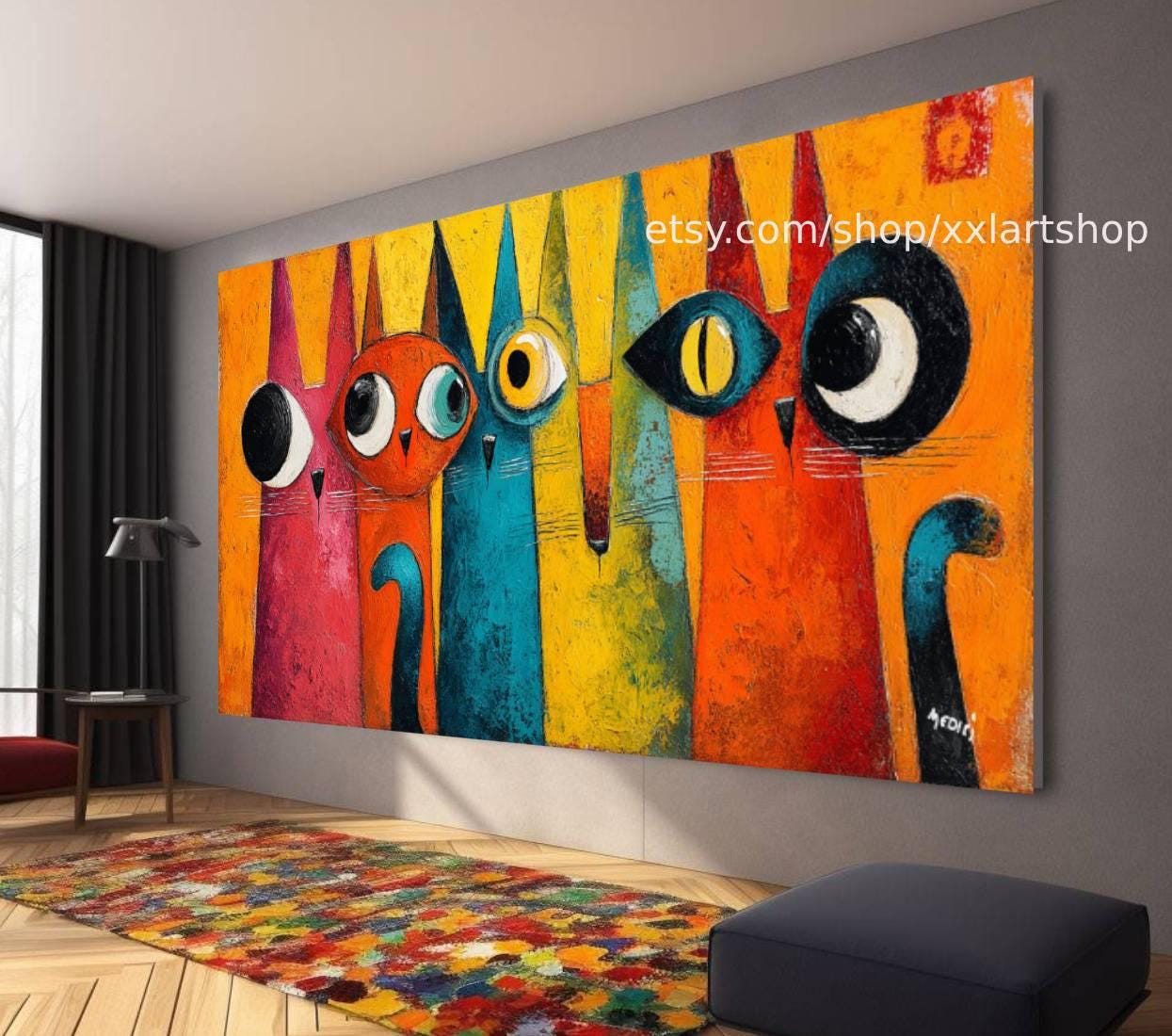 CATS Kollektion, Wandbild „Liebe Katze“ auf Leinwand, modernes Bild für Wohnzimmer und Büro t51077