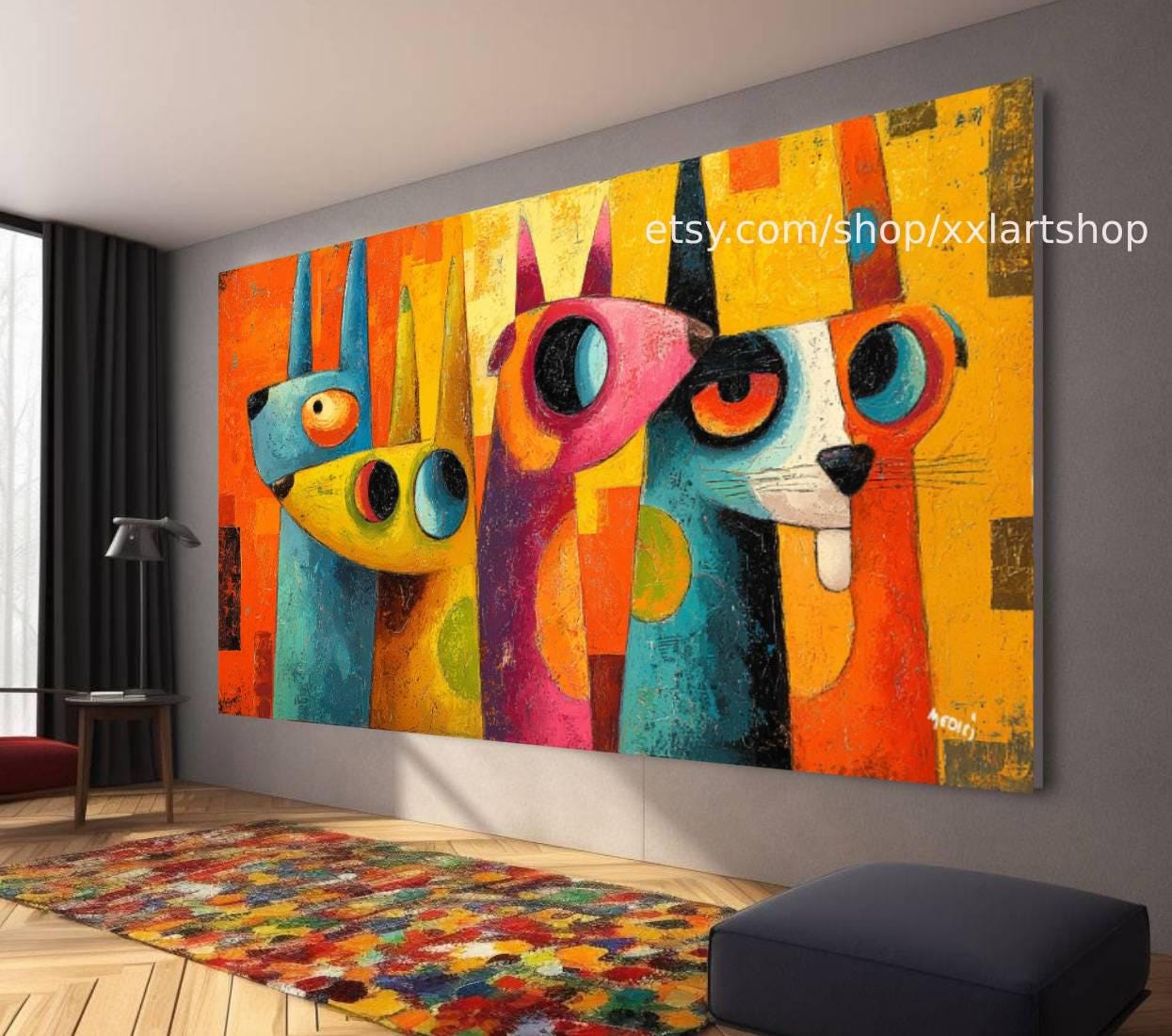CATS Kollektion, Wandbild „Liebe Katze“ auf Leinwand, modernes Bild für Wohnzimmer und Büro t51076