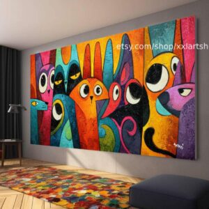 CATS Kollektion, Wandbild „Liebe Katze“ auf Leinwand, modernes Bild für Wohnzimmer und Büro t51074