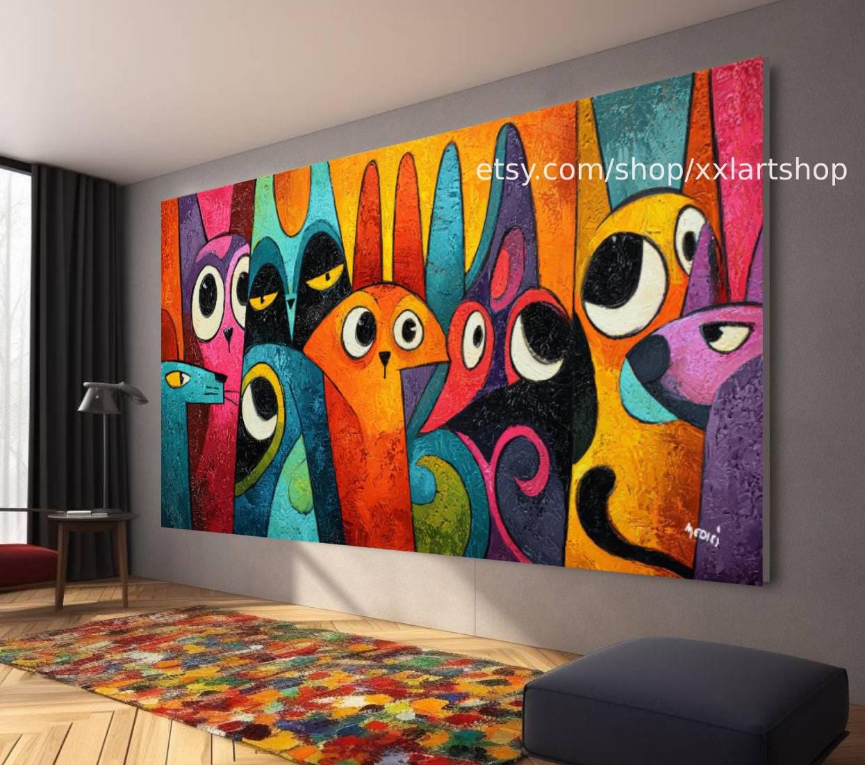 CATS Kollektion, Wandbild „Liebe Katze“ auf Leinwand, modernes Bild für Wohnzimmer und Büro t51074